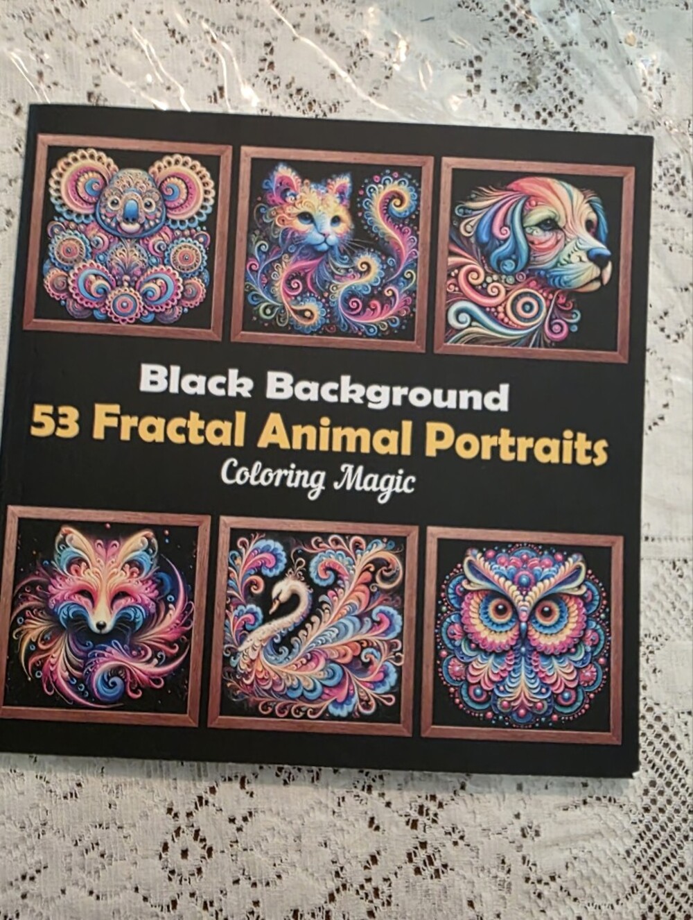 Fractal Animal Portraits Coloring Book,  Black Background